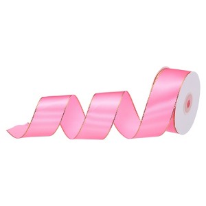 Unique Bargains Double Face Wide Satin Ribbon with Gold Edges for Wedding Bouquet - 1 of 4