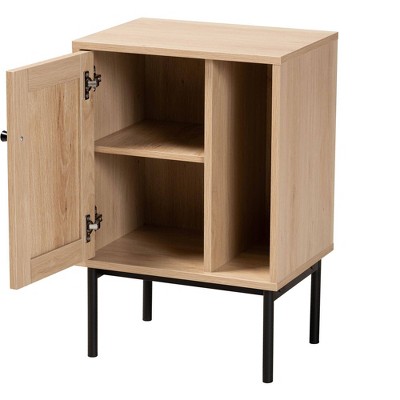 Light Brown and Black Woven Rattan Accent Cabinet with Adjustable Shelving