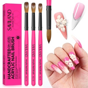 SAVILAND Acrylic Nail Brushes Set: Sizes 8, 10, 14 Nail Brushes Pink. (Size 8/10/14, Pink) - 1 of 4