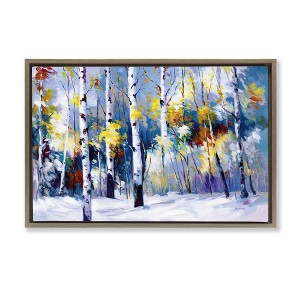 Stupell Industries Autumn Birch Trees Snowy Forest Floating Frame Canvas Art, Brown, 31" x 21" - 1 of 4