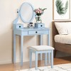 NicBex Vanity Desk with Mirror 30" Vanity Table with Oval Mirror, British Style Wood Makeup Vanity with 3 Drawer and 1 Upholstered Stool - 2 of 4