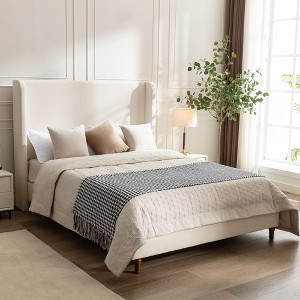 KIGFTSOD Elegant Simplicity Boucle Tall Headboard Upholstered Bed,Ivory - 1 of 4