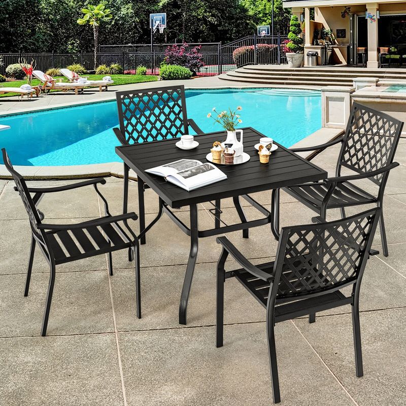 Tangkula 5PCS Patio Dining Set Stackable Chairs & Table Set W/ Umbrella Hole, 2 of 8