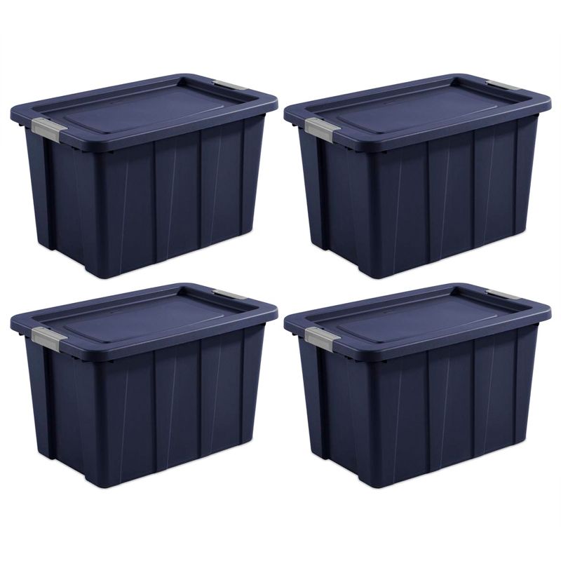 Sterilite Tuff1 30 Gallon Plastic Stackable Basement Garage Attic Storage Organizer Tote Container Bin with Latching Lid, Dark Indigo Blue (4 Pack), 1 of 8