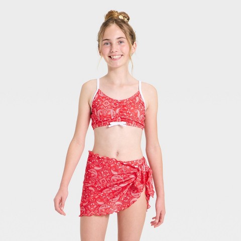 Детские купальники Art Class Girls' Paisley Bikini Sarong Set - art class™ Red L