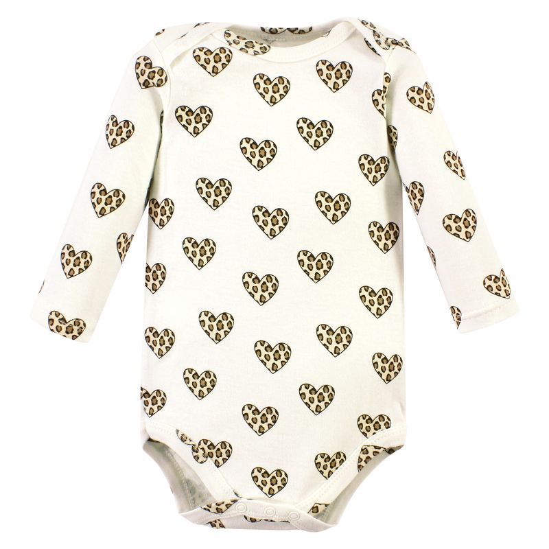 Hudson Baby Infant Girl Cotton Long-Sleeve Bodysuits, Leopard Hearts 3 Pack, 4 of 6