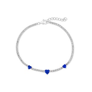 Bella Silver Sterling Silver, Heart CZ Tennis Bracelet - Sapphire CZ - Blue - 7+1 Inch - 1 of 2