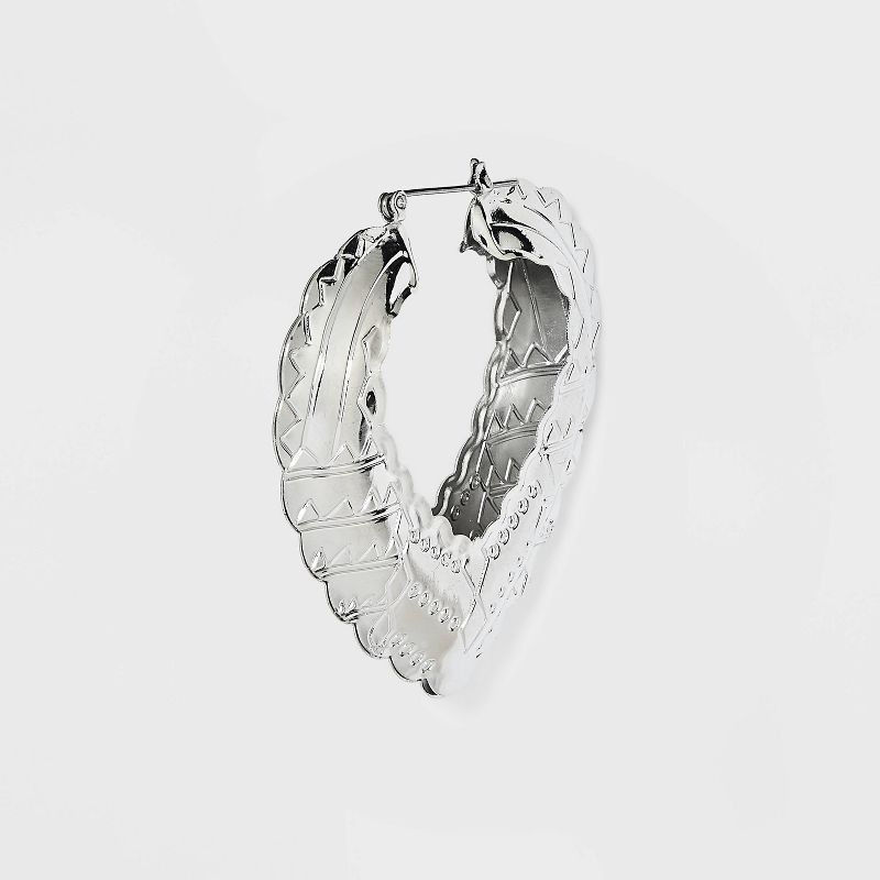 Stamped Cubic Zirconia Heart Hoop Earrings - Wild Fable&#8482; Silver, 4 of 5