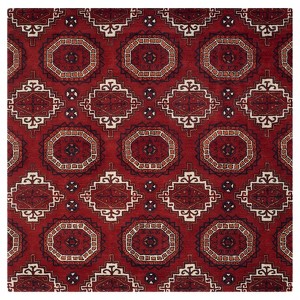 Red Abstract Tufted Square Area Rug - (7