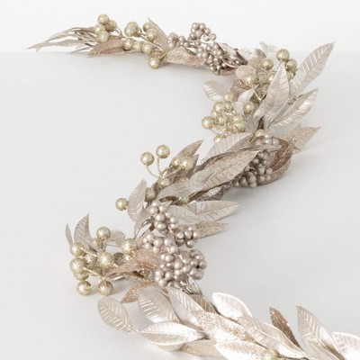 6'L Sullivans Gold Leaf & Berry Garland, Gold Christmas Garland