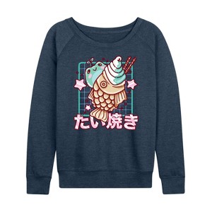 Women's - Instant Message - Taiyaki Frog Lightweight French Terry Wide Neck Long Sleeve Graphic Shirt - 1 of 4