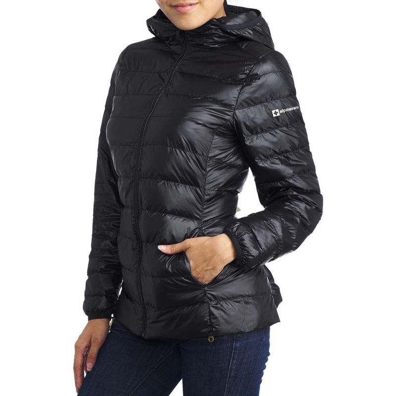 Alpine Swiss Eva Womens Down Alternative Puffer Jacket Hooded Light Packable Coat, 4 of 7