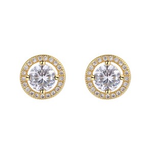 Amy and Annette 14K Gold or Sterling Silver Round Halo Earrings with Crystals - 1 of 4