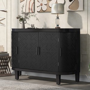 U Shape Accent Storage Cabinet With Antique Pattern Doors, Shelves, Wood Legs Buffet Sideboard For Dining Room, Living Room, Corridor, Hallway - 1 of 4