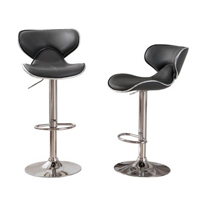Upholstery Swivel Barstool Set of 2, Faux Leather Adjustable Counter Height with Chrome Base, for Kitchen, Pub, Gray