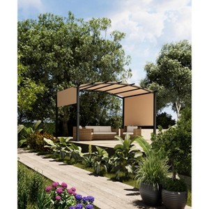 Garvee 12x9Ft Outdoor Arched Pergola, Metal Sturdy Gazebo with Retractable Sun Shade for Backyards, Lawn, Patios - Khaki - 1 of 4