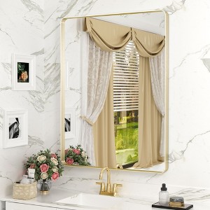 Apmir 28 in. W x 36 in. H Rectangular Aluminum Alloy Framed and Tempered Glass Wall Mirror in Brushed Gold - 1 of 4
