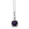 Haus of Brilliance Silver 6x6MM Cushion Shaped Purple Amethyst and Diamond Accented Pendant - 2 of 4
