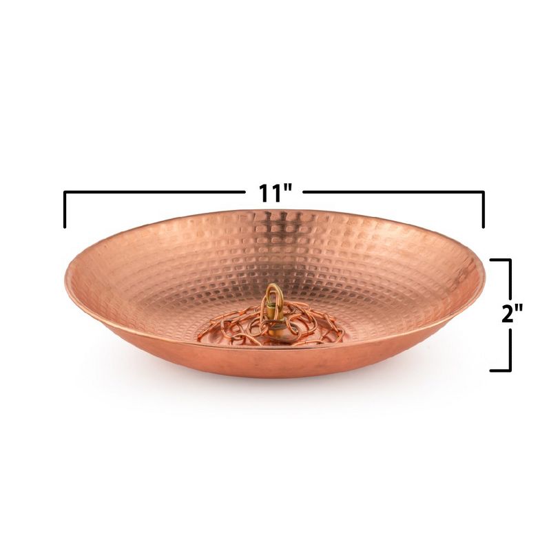 Marrgon 11" Copper Anchoring Basin - Hammered Metal Bowl for Rain Chain Downspouts, 2 of 6