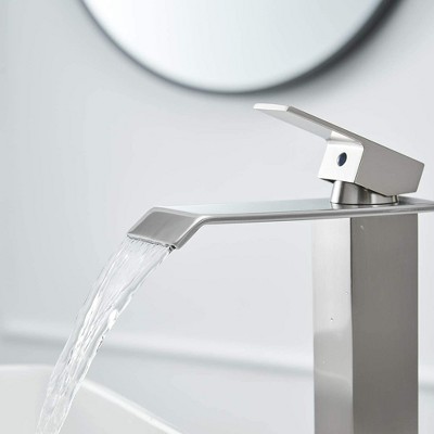 Brushed Nickel Waterfall Vessel Sink Faucet with Pop-Up Drain