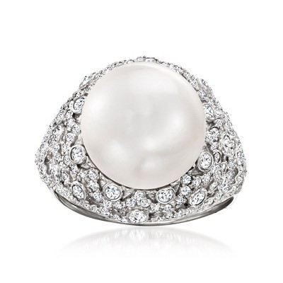 Ross-Simons 12.5-13mm Cultured Pearl and 1.50 ct. t.w. White Topaz Ring in Sterling Silver