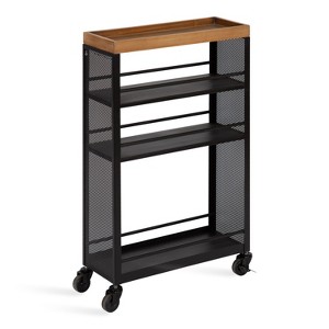 Kate and Laurel Piazza Rectangle Metal Storage Cart, 18x7x30, Natural and Black - 1 of 4