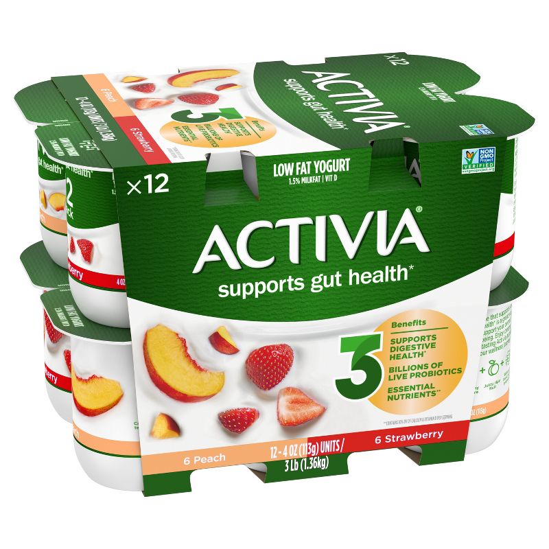 Activia Probiotic Peach &#38; Strawberry Yogurt Variety Pack - 12ct/4oz Cups, 4 of 14