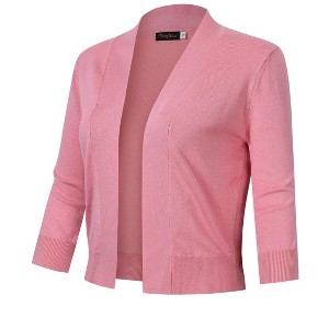 Women s 3/4 Sleeve Cropped Cardigan Sweaters Open Front Knit Short Bolero Shrugs Dusty Pink 4XL - 1 of 4