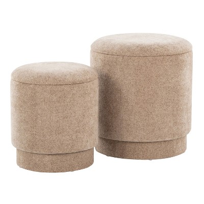 NicBex Contemporary Fabric Ottoman Set of 2 Upholstered Modern Footrests, Brown
