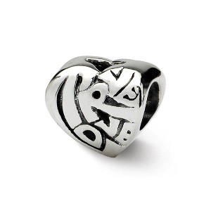 Black Bow Jewelry Sterling Silver True Love Heart Bead Charm - 1 of 3