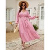 Plus Size Women's V Neck Long Sleeve Maxi Dress Floor Length Elegant Casual - 2 of 4