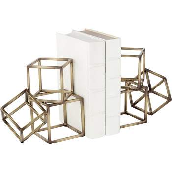 Studio 55D Tricube Antique Brass Finish 7 1/2" High Geometric Bookends