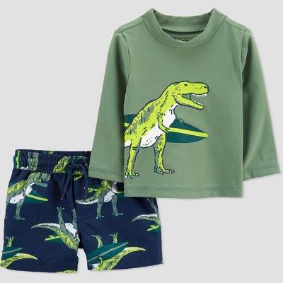 Carter's Just One You® Baby Boys' 2pc Dinosaur Rash Guard Set - Green