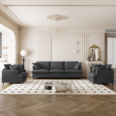 NicBex Couches for Living Room 3pc L-shaped Sectional Sofa Modern Chenille Upholstered Sofa Couch with Movable Ottoman