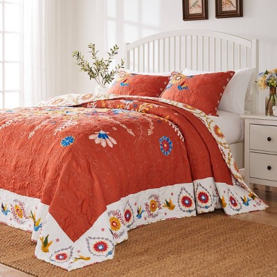 Topanga Reversible Floral Folk Art Queen Bedspread Set