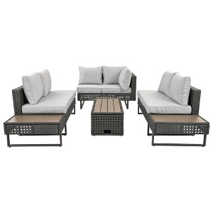 YOOCOZZ 6-Person Diamond Weave Conversation Set with Extendable Side Table & Deep Cushions - 1 of 4