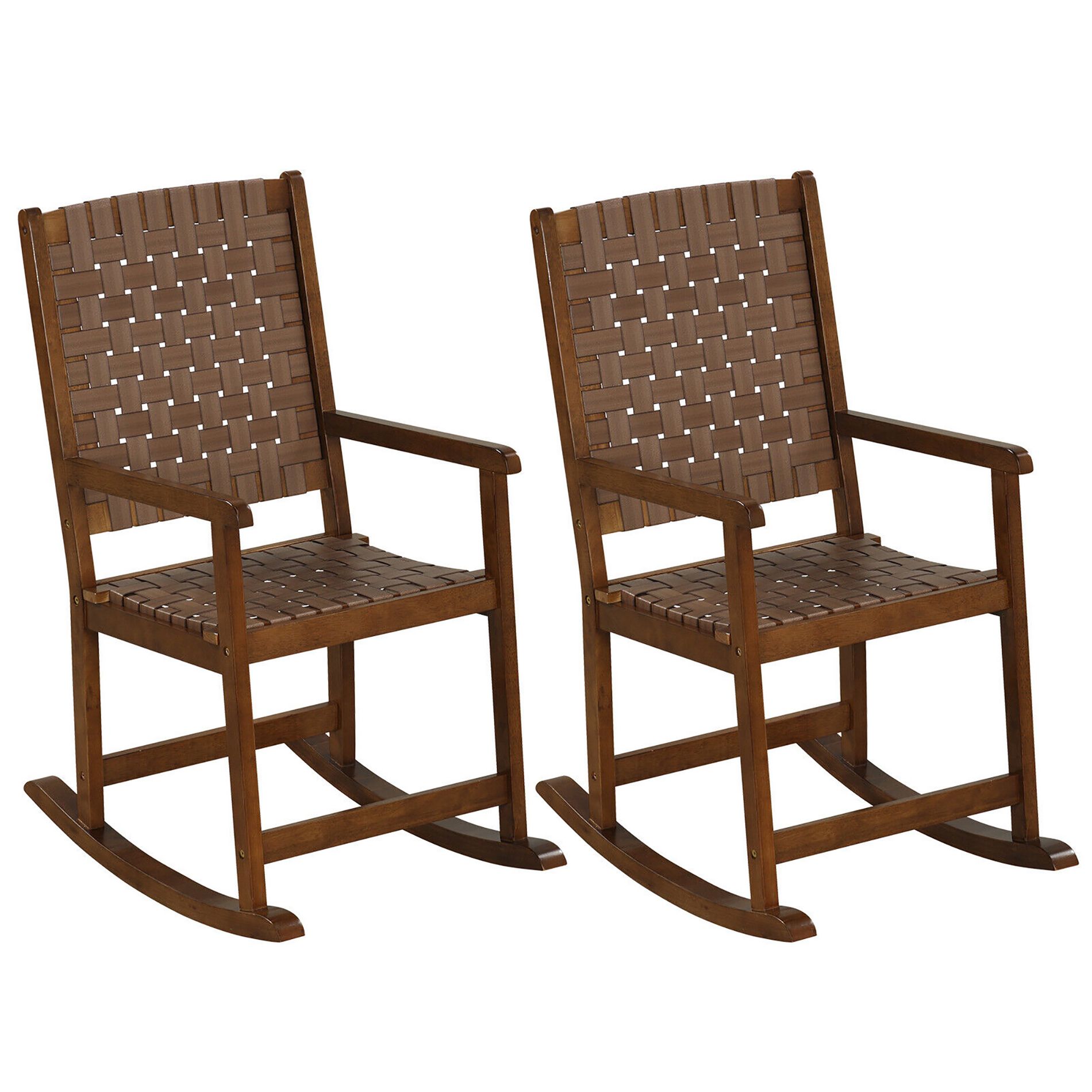 Costway 2PCS Rocking Chair w/PU Seat & Rubber Wood Frame Safe & Smooth Rocking Motion