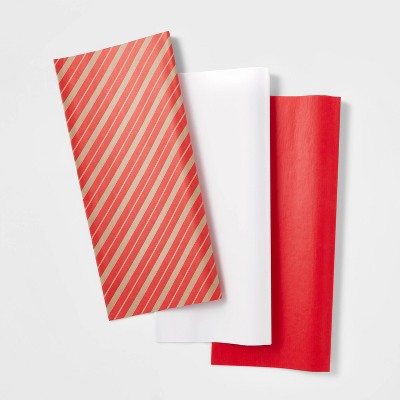 30ct Striped and Solid Banded Gift Tissue Paper Red/White - Wondershop™