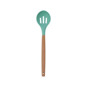 Unique Bargains Spoon Hand Wash Only Wooden Handle Slotted Spoon Silicone Wooden Handle 12.6" 1 Pc - 1 of 4