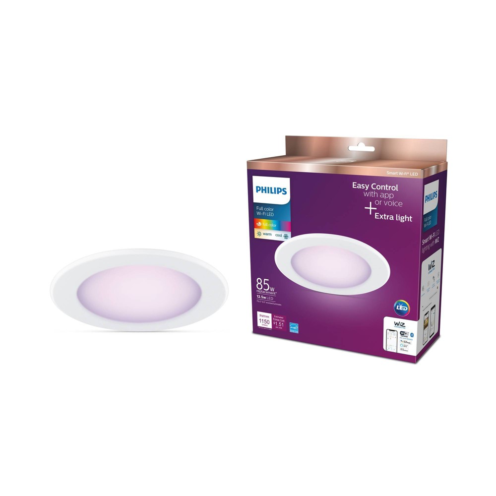 Philips Smart Wi-Fi 85W 6” Recessed Downlight 1P: E26 Base, Smart Color and Tunable White, Voice Control, Dimmable