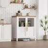 Homhougo 29" Large Buffet Sideboard Cabinet with 2 Glass Doors and Shelves, Modern Farmhouse Storage Cabinet Table Natural+White - 4 of 4