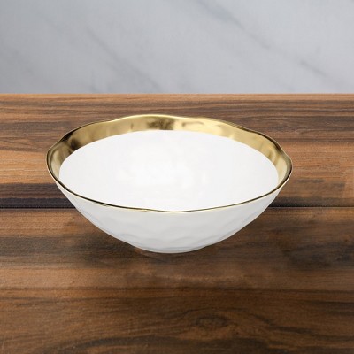 Classic Touch White Porcelain Bowl with Gold Rim, 8.75"D