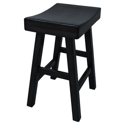 Antique Black Wood Saddle Style Backless Counter Stool 28"