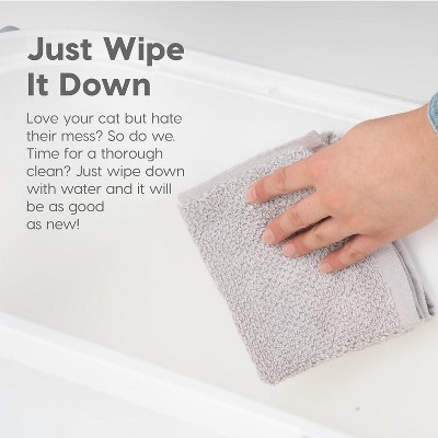 White and Gray Top Entry Cat Litter Box with Scoop