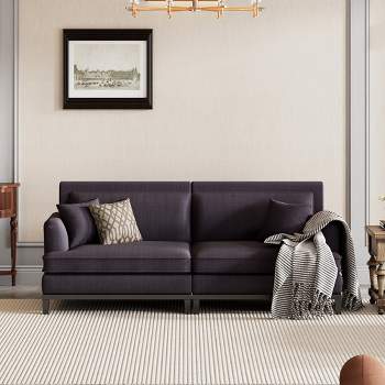 81.8" Upholstered Country Loveseat Sofa with Wooden Legs and Two Throw Pillows-ModernLuxe