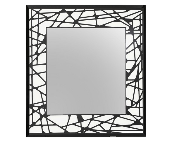 Square Beveled Frameless Wall Mirror with Silk Screened Black and White Pattern Embedded Border Black 24" X 24" - Breeze Point