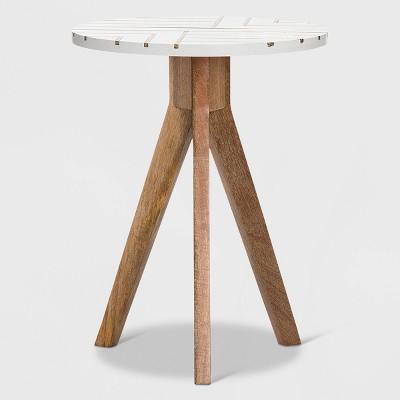 Photo 1 of Amari Round Side Table with Brass Inlay Top White - Adore Decor