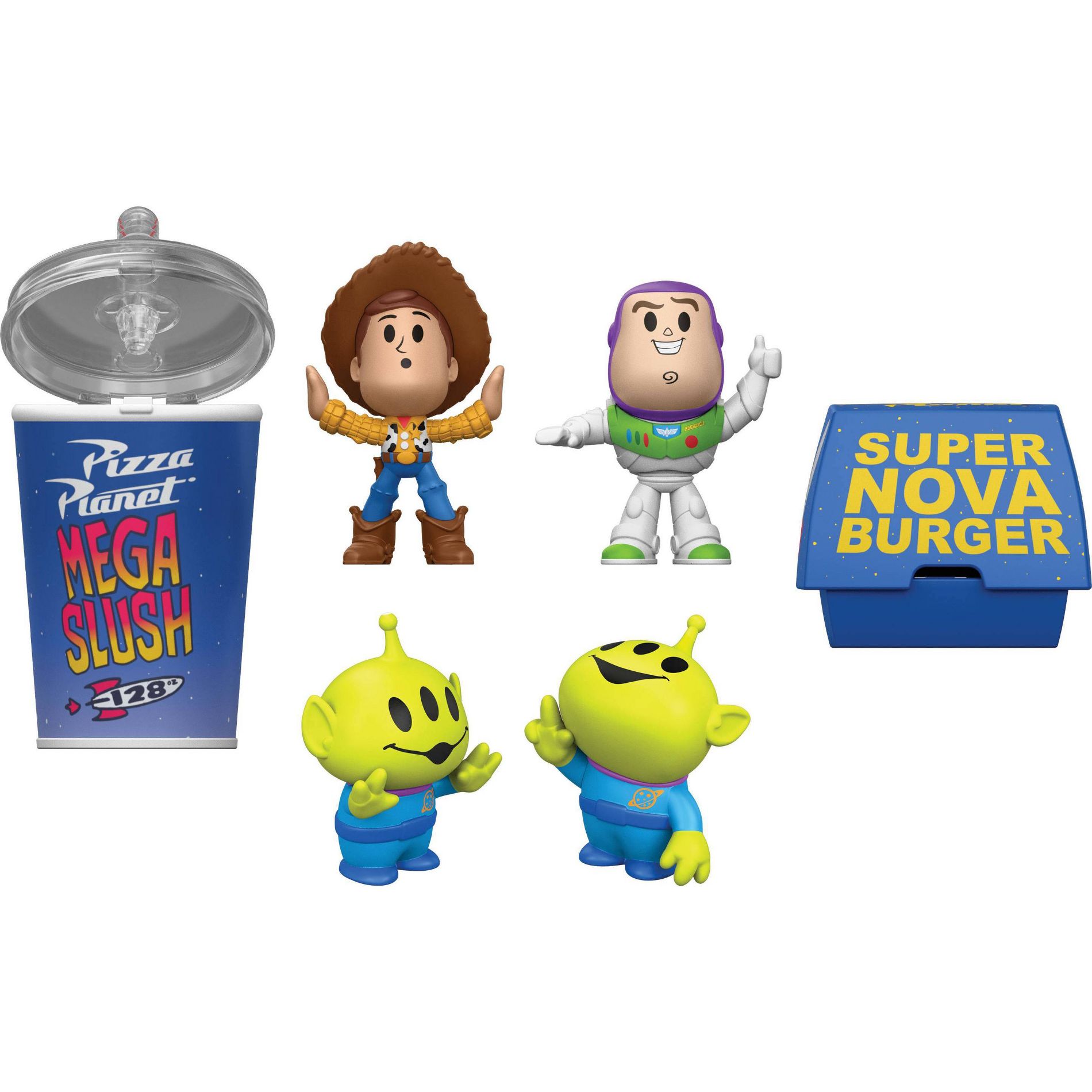 Disney and Pixar Toy Story Small Stars Pizza Planet Adventure, Stylized Woody & Buzz & 2 Aliens