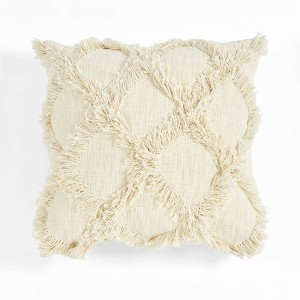 20"x20" Oversize Oggee Tuft Square Throw Pillow Beige - Lush Décor: Cotton, Indoor, Zippered, Feather & Down Filled - 1 of 3