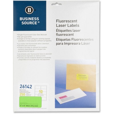Business Source Laser Labels Fluorescent 2"x4" 250/PK Neon Green 26142